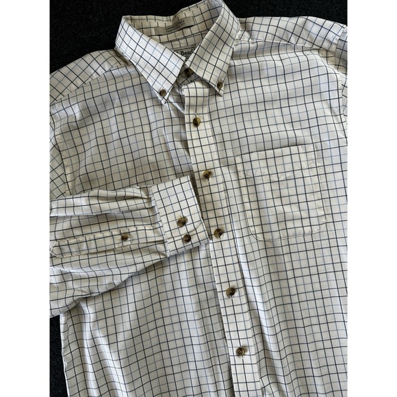 L.L. Bean Other - Mens LL Bean Button Down Long Sleeve Shirt Med Cream Blue Check Wrinkle Free‎